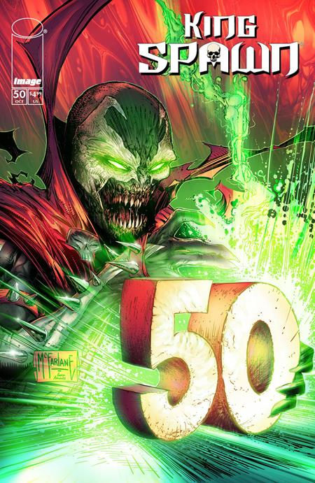 Spawn comic book cover with the number 50 in green and red.