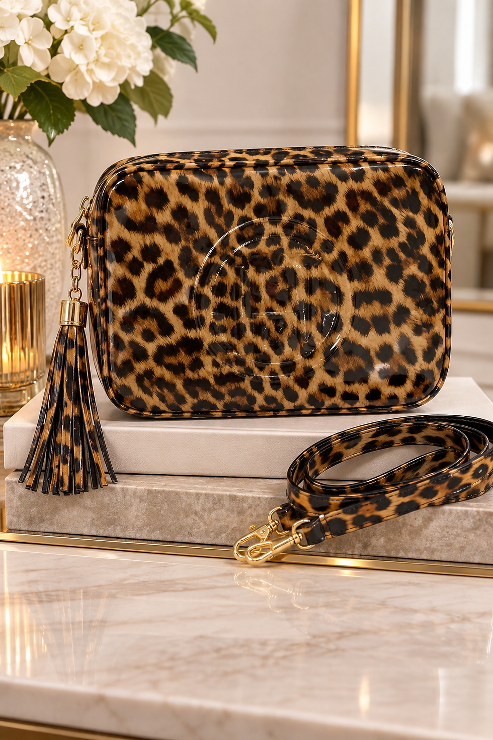 Brown Patent Leopard Print Camera Bag with Tassel – Evie Bleu Boutique Southend-on-Sea Essex