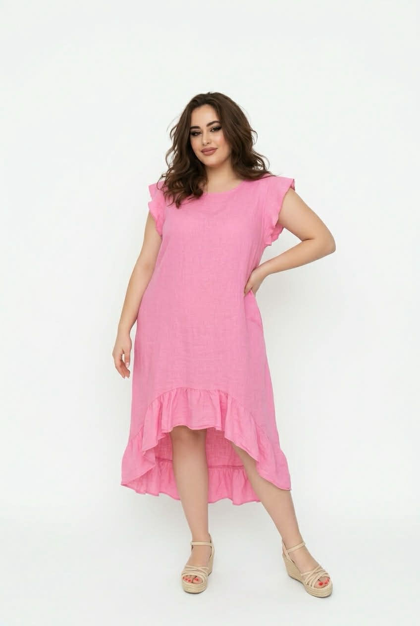 Thumbnail: Pink Flutter Sleeve High-Low Midi Dress