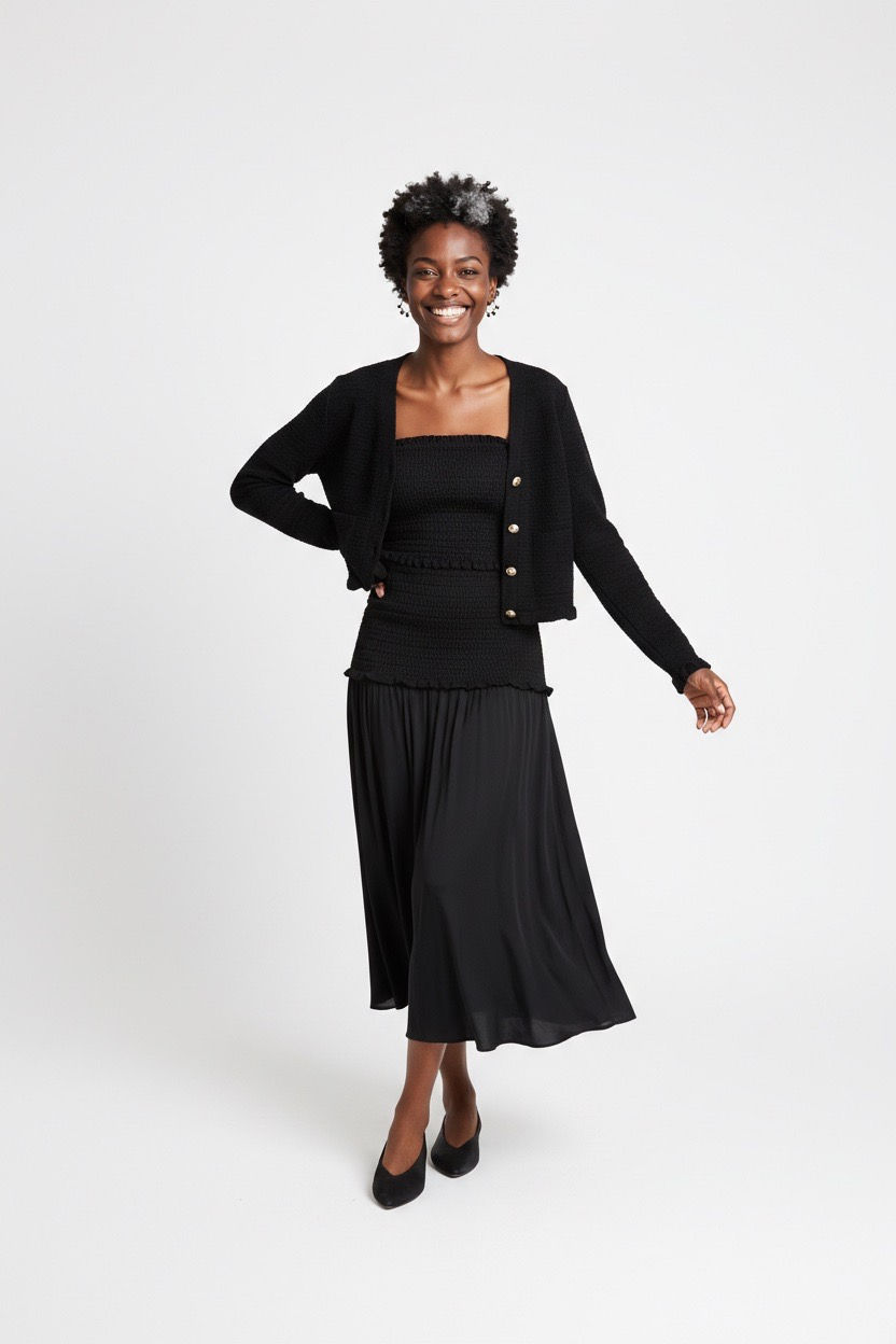 ELEGANT KNIT CARDIGAN AND SKIRT CO-ORD - also in beige