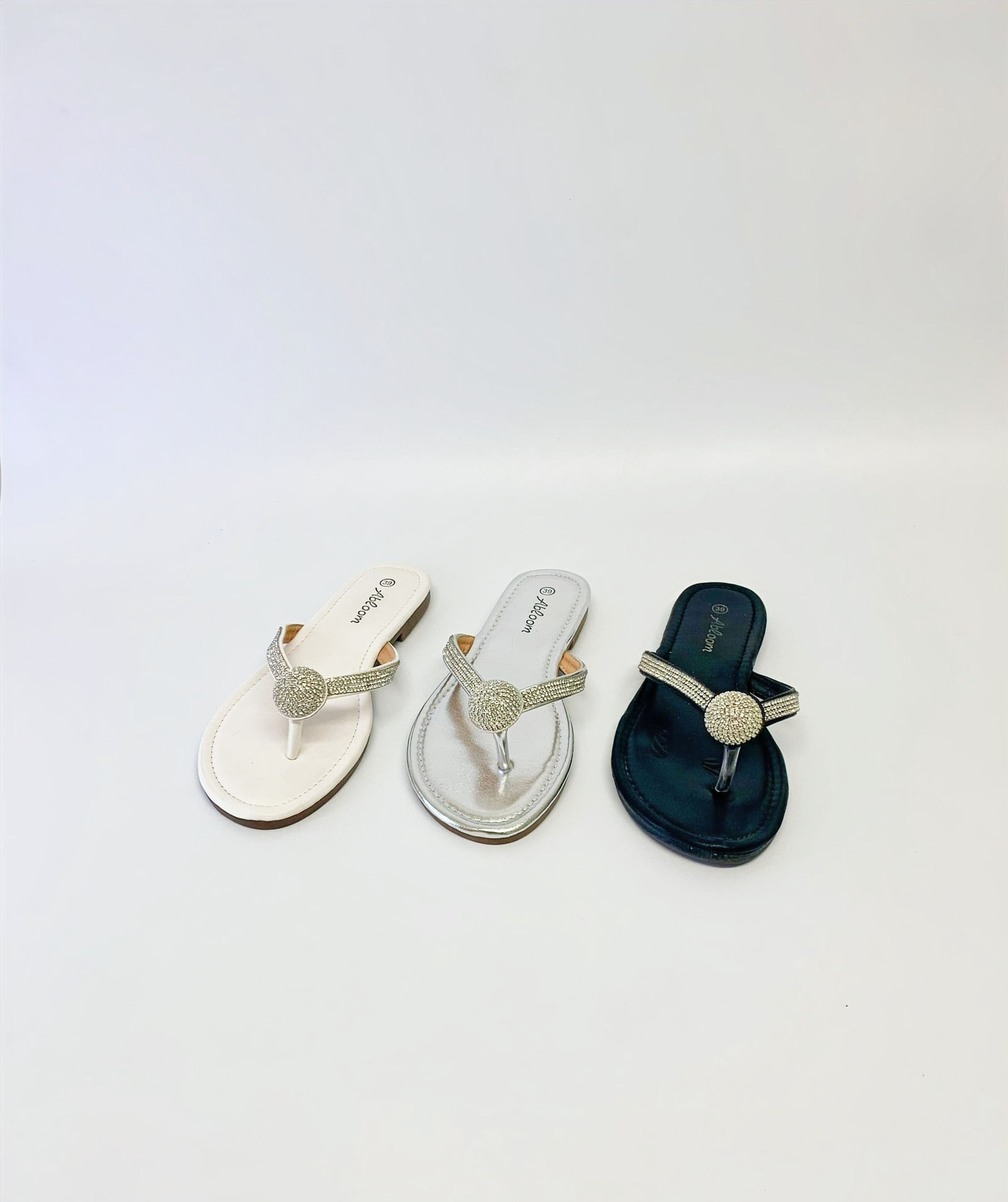 Diamante Button Toe Post Sandal