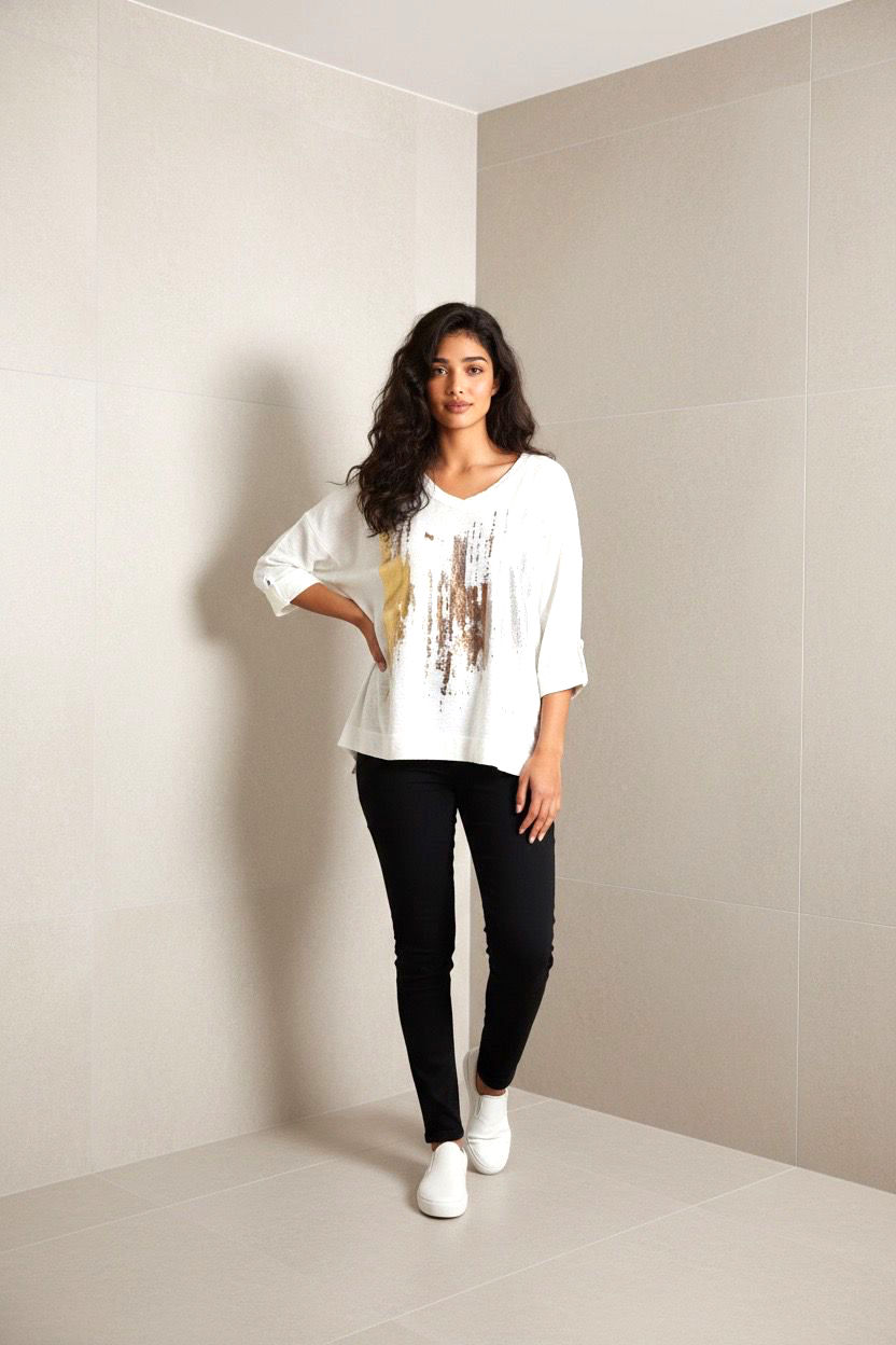 ABSTRACT FOIL PRINT V- TOP other colours