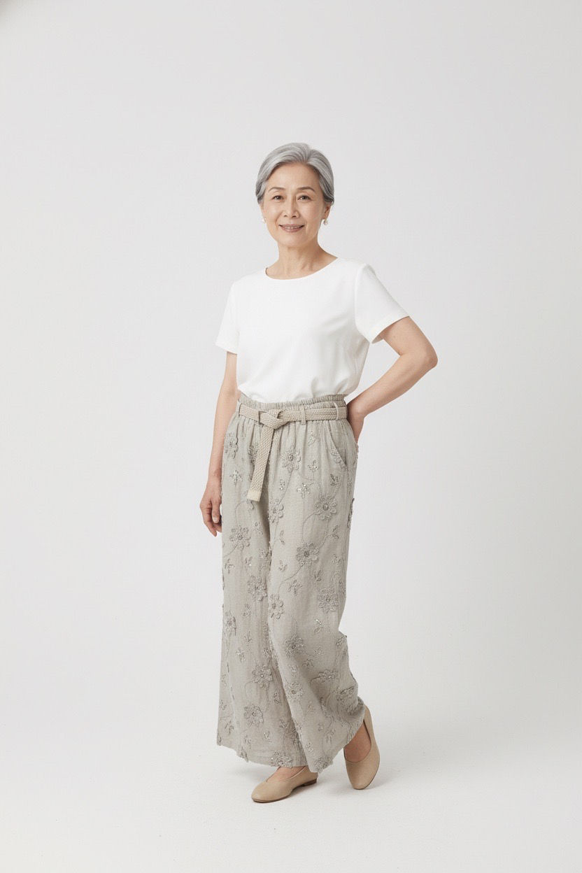 CROCHET FLORAL APPLIQUE LINEN TROUSER - also in White