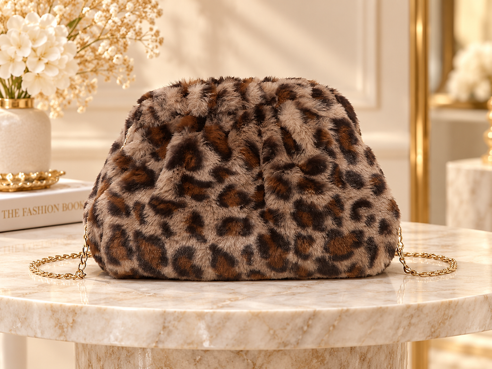 Leopard faux fur crossbody bag with gold chain from Evie Bleu Boutique in Southend-on-Sea, Essex