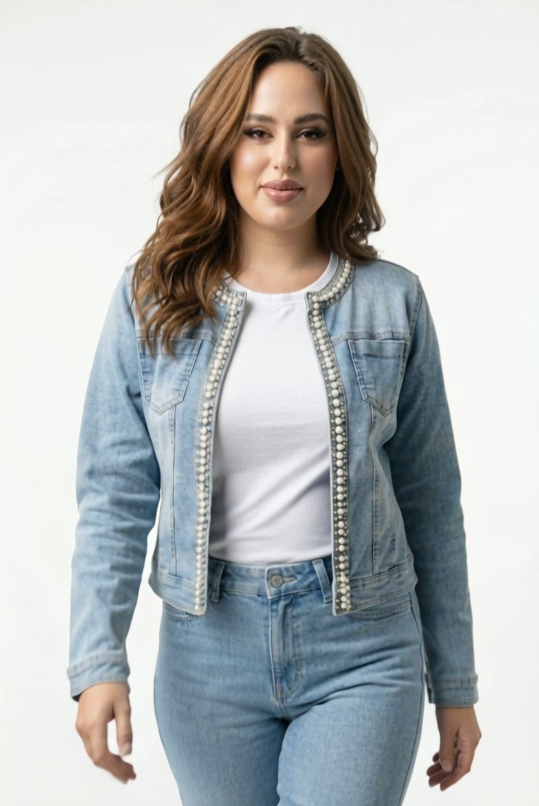 Thumbnail: Pearl & Diamond Trim Denim Jacket