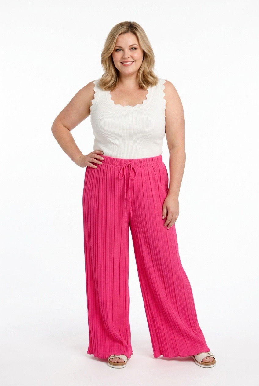 Hot Pink Made in Italy Pleated Wide Leg Trousers