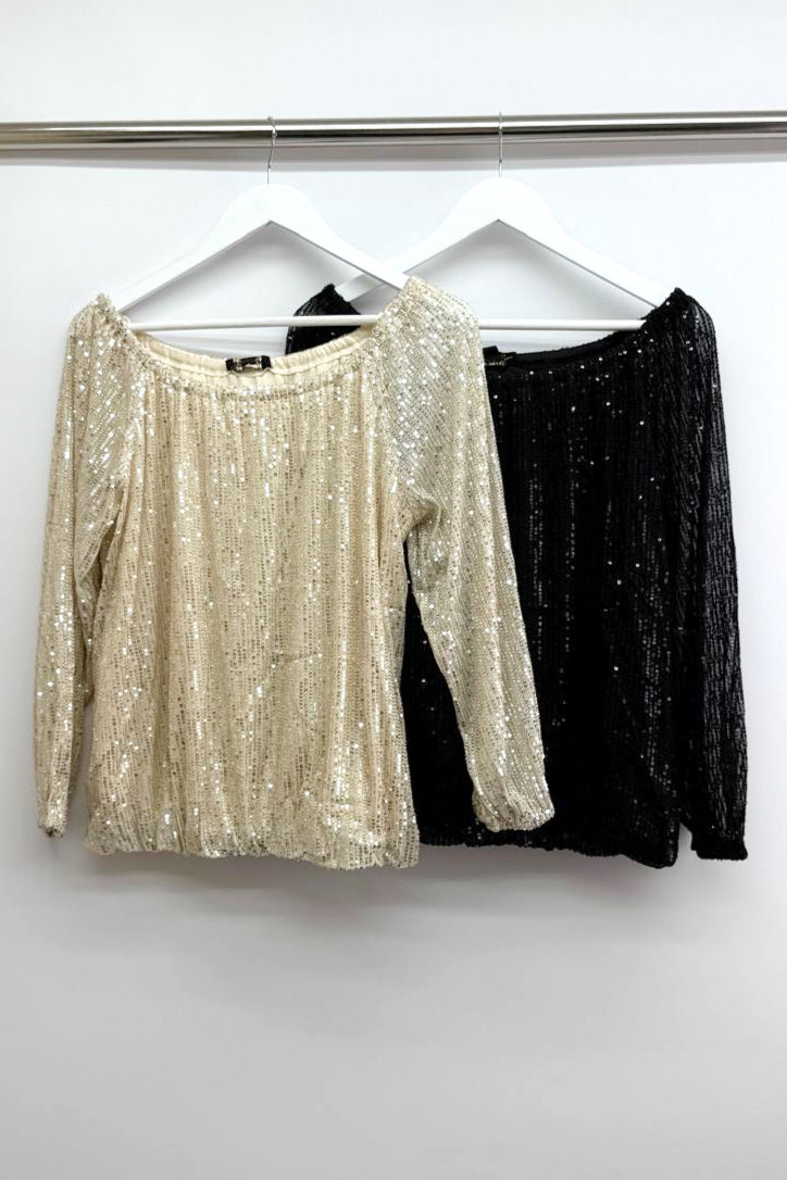 SEQUIN LONG SLEEVE BARDOT TOP 2 colours