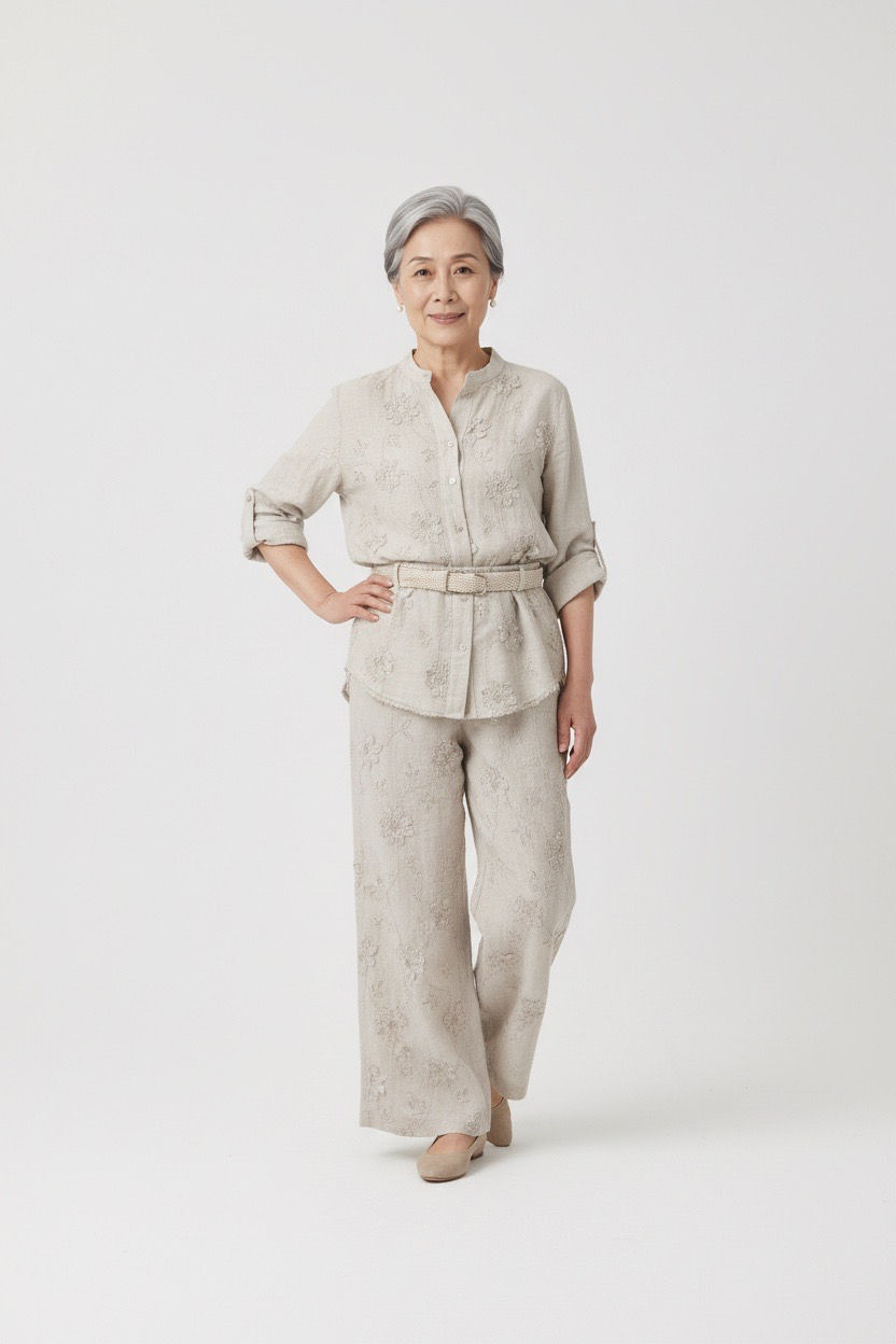 Thumbnail: CROCHET FLORAL APPLIQUE LINEN TROUSER - also in White