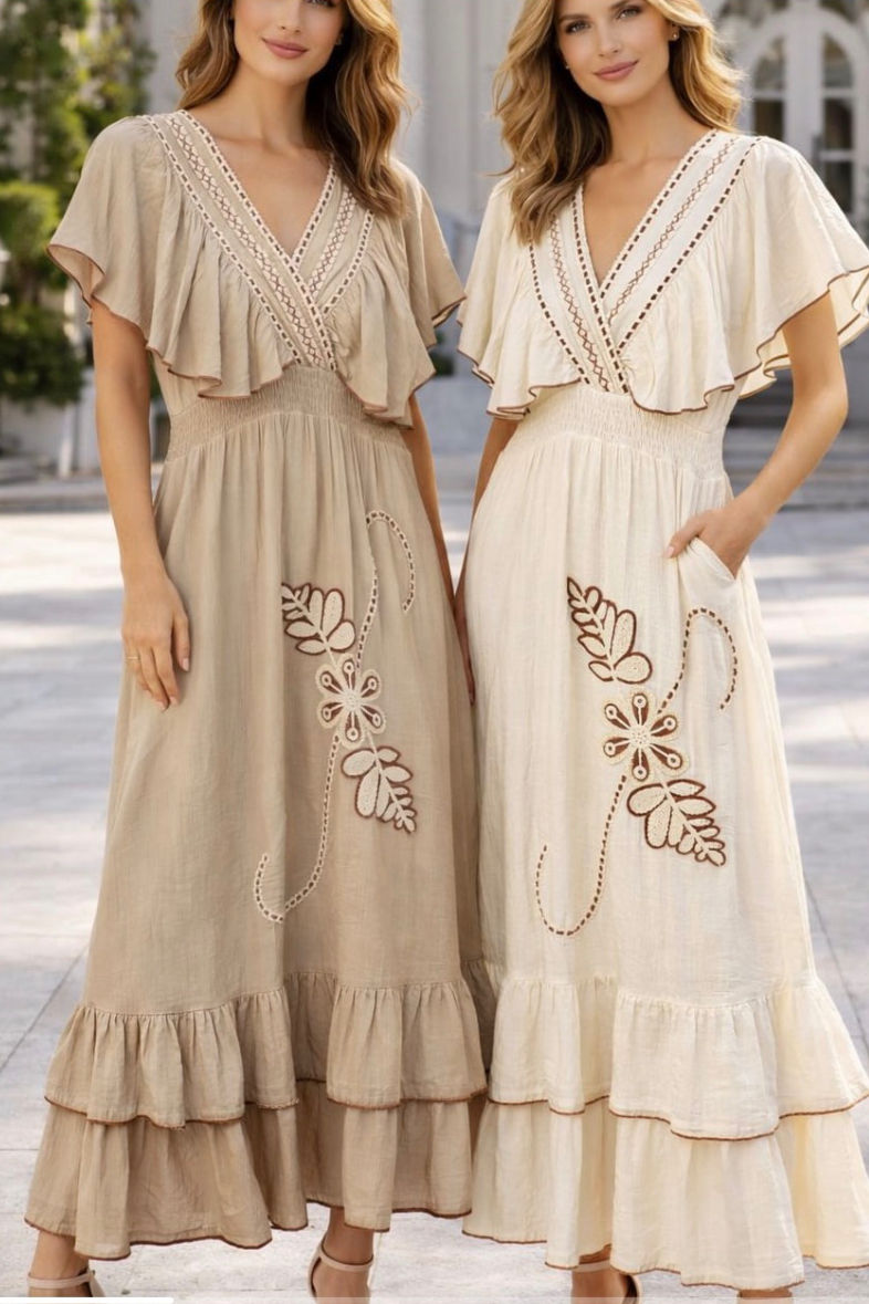 Thumbnail: Boho Frill Front Maxi Dress with Elasticated Waist