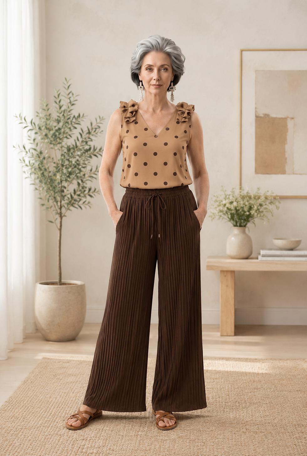 Thumbnail: Brown Made in Italy Pleated Wide Leg Trousers