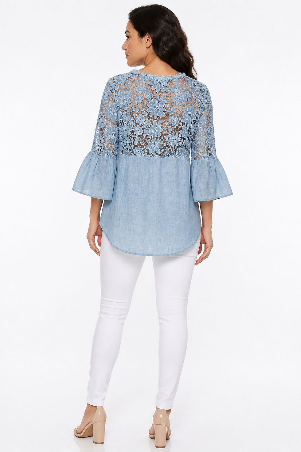 Thumbnail: Blue Lace Sleeve Button Front Top