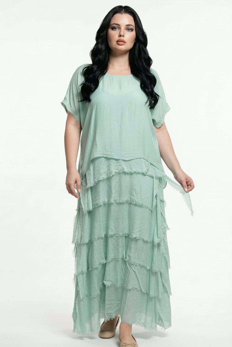 Thumbnail: Mint Layered Frill Midi Dress – Made in Italy – Multiple Colours