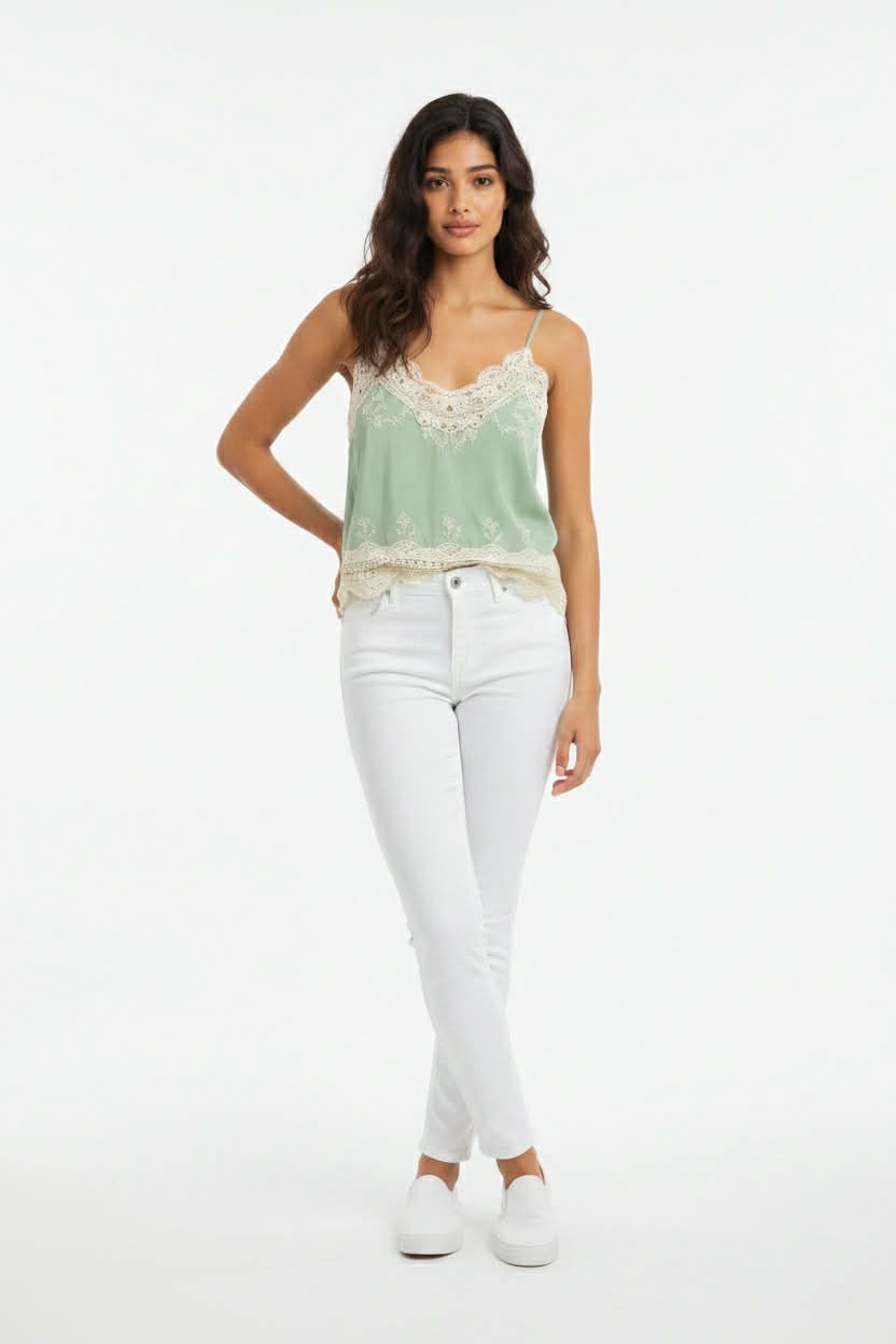 Thumbnail: Green lace trim cami top