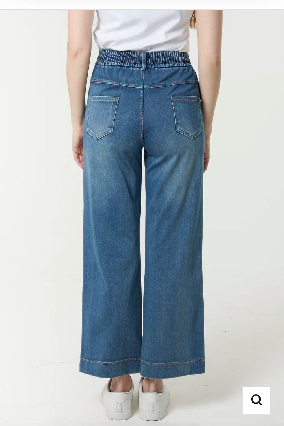 Thumbnail: DENIM ELASTICATED WAIST WIDE LEG JEANS
