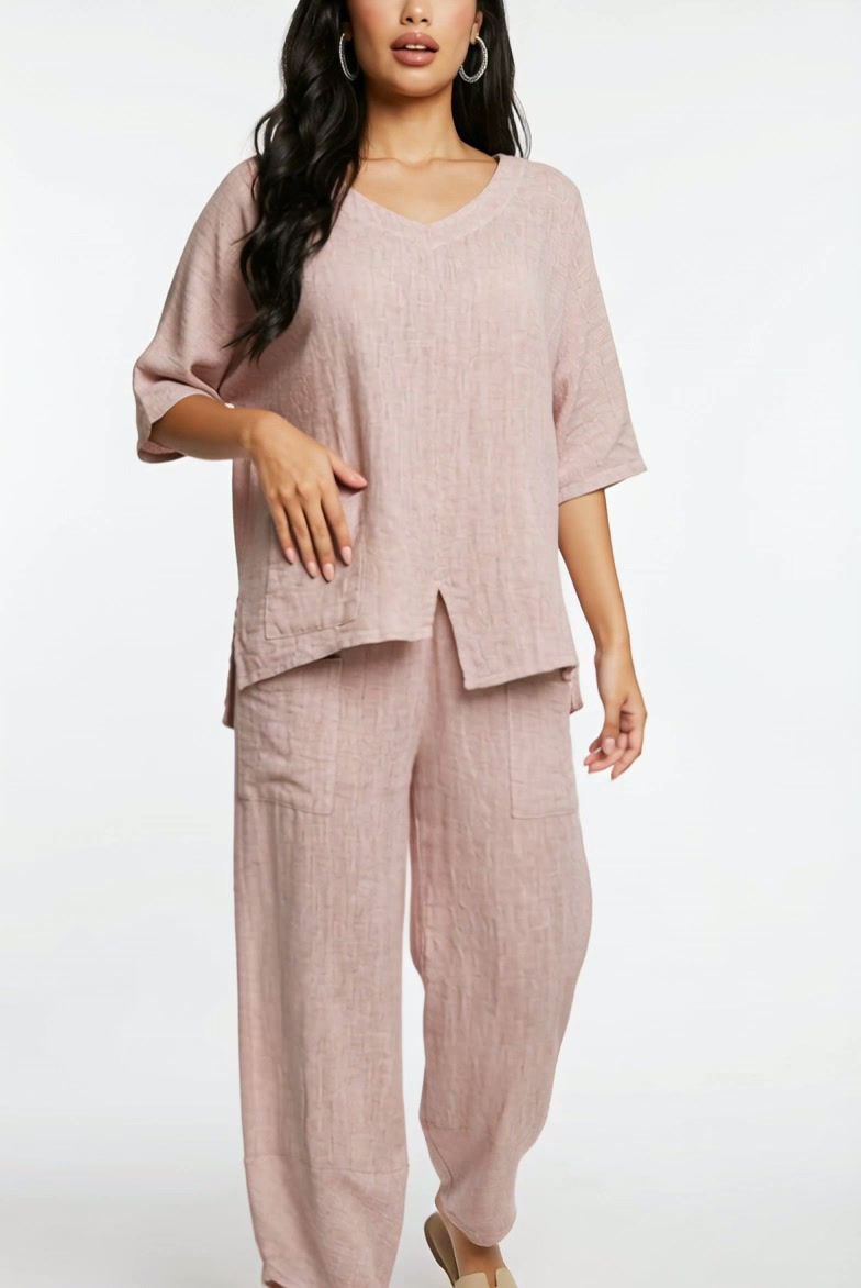 Thumbnail: Pink Tea-Bag Textured Blouse with Front Pocket | Chic Boutique Top