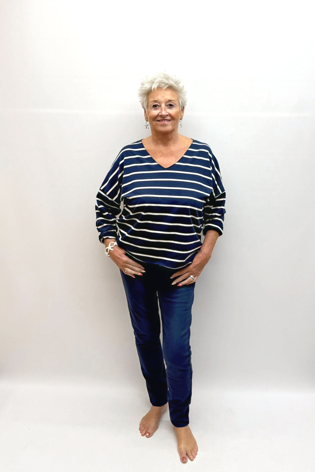 Striped V Neck Long Sleeve Top