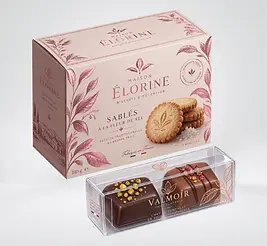Boite papier pour biscuits et réglette pour chocolat personnalisé