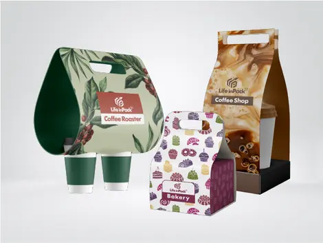 Emballage papier à emporter pour gobelet à café, thé ou pâtisserie.