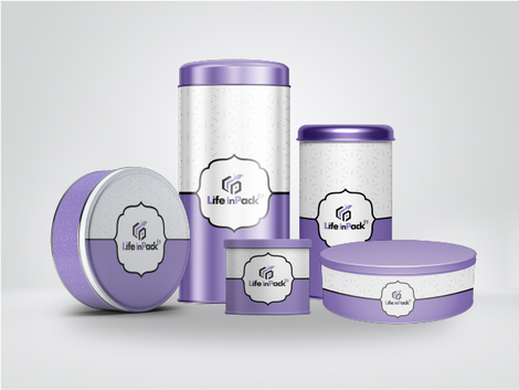 Différent format de boite métal circulaire de la marque Life inPack pour café, thé, chocolat et biscuit