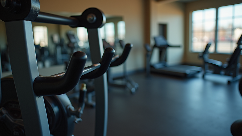 Close-up view of fitness equipment arranged neatly in a Decatur gym