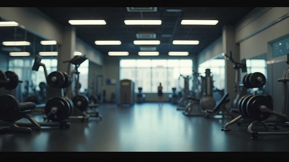 Eye-level view of a gym with weights and cardio machines