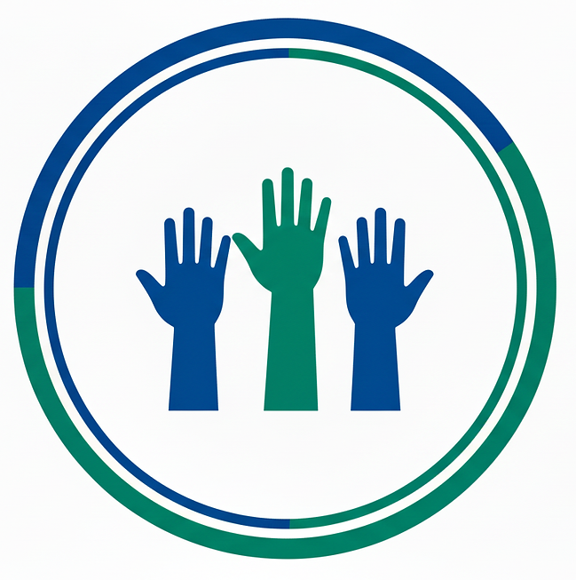 Three raised hands to symbolize volunteering.