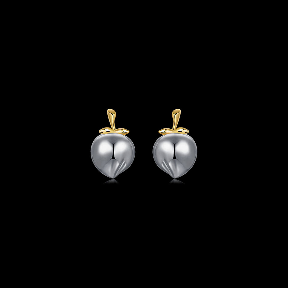 peach silver earrings, 18k yellow / white gold plated 925 sterling silver earrings