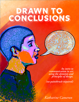 A cover option with a bright red and orange background with a stylized oil pastel and paint person in profile with blue hair. They have a speech bubble and both their hair and speech bubble are entirely symbols and shapes