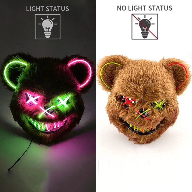 Thumbnail: Hot Bloody Rabbit Bear Luminous LED Mask Halloween Horror Bunny Mask Carnival