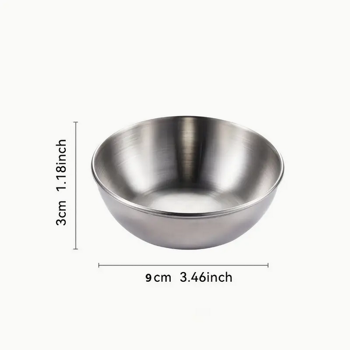 Miniaturbild: 12-teiliges Set Mini-Dipschalen aus Edelstahl – Ø 9 cm – Silberfarben