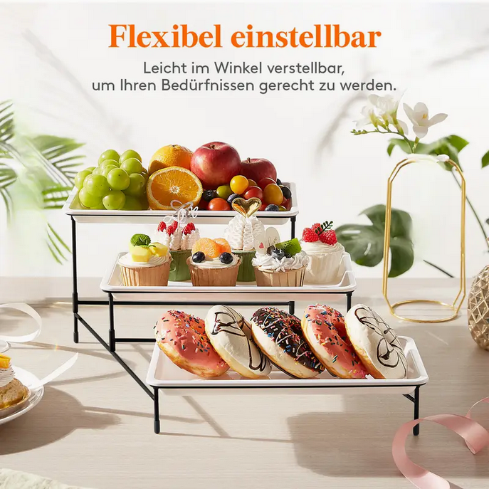 Miniaturbild: 3-stöckiges Serviertablett mit klappbarem Metallgestell Vielseitige Präsentation