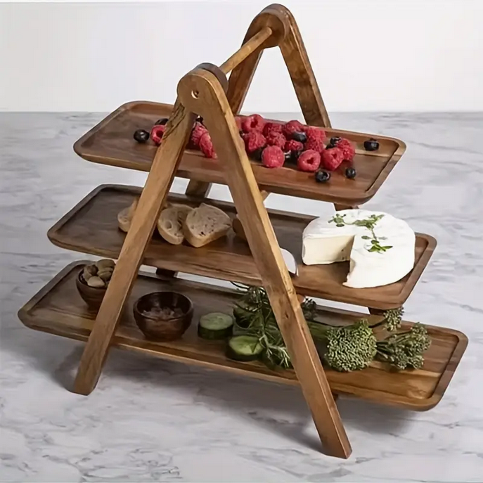 Miniaturbild: 3-stöckiges Servierregal aus Akazienholz – Etageren-Ständer für Antipasti, Käsep