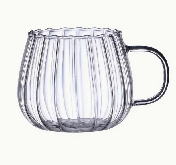Miniaturbild: Glasbecher 6x mit Kürbisstreifen-Design – 400 ml – Hitzebeständiger Tr