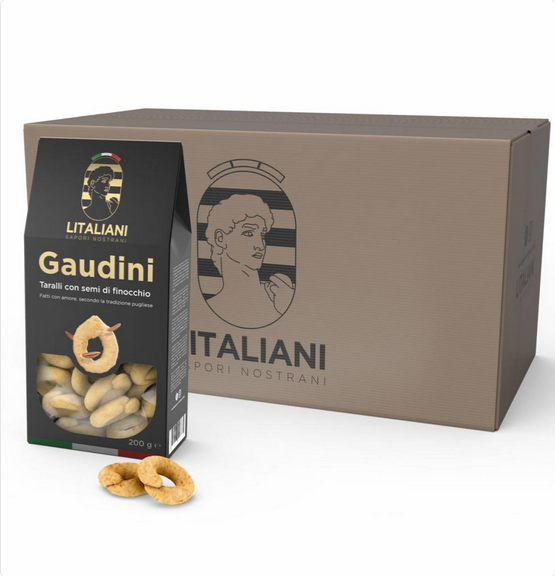 Gaudini – 24 Packungen Taralli mit Fenchelsamen 4800 g (24 Packungen à 200 g)