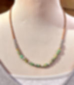 Thumbnail: turquoise & silver beads on rust colored faux suede necklace