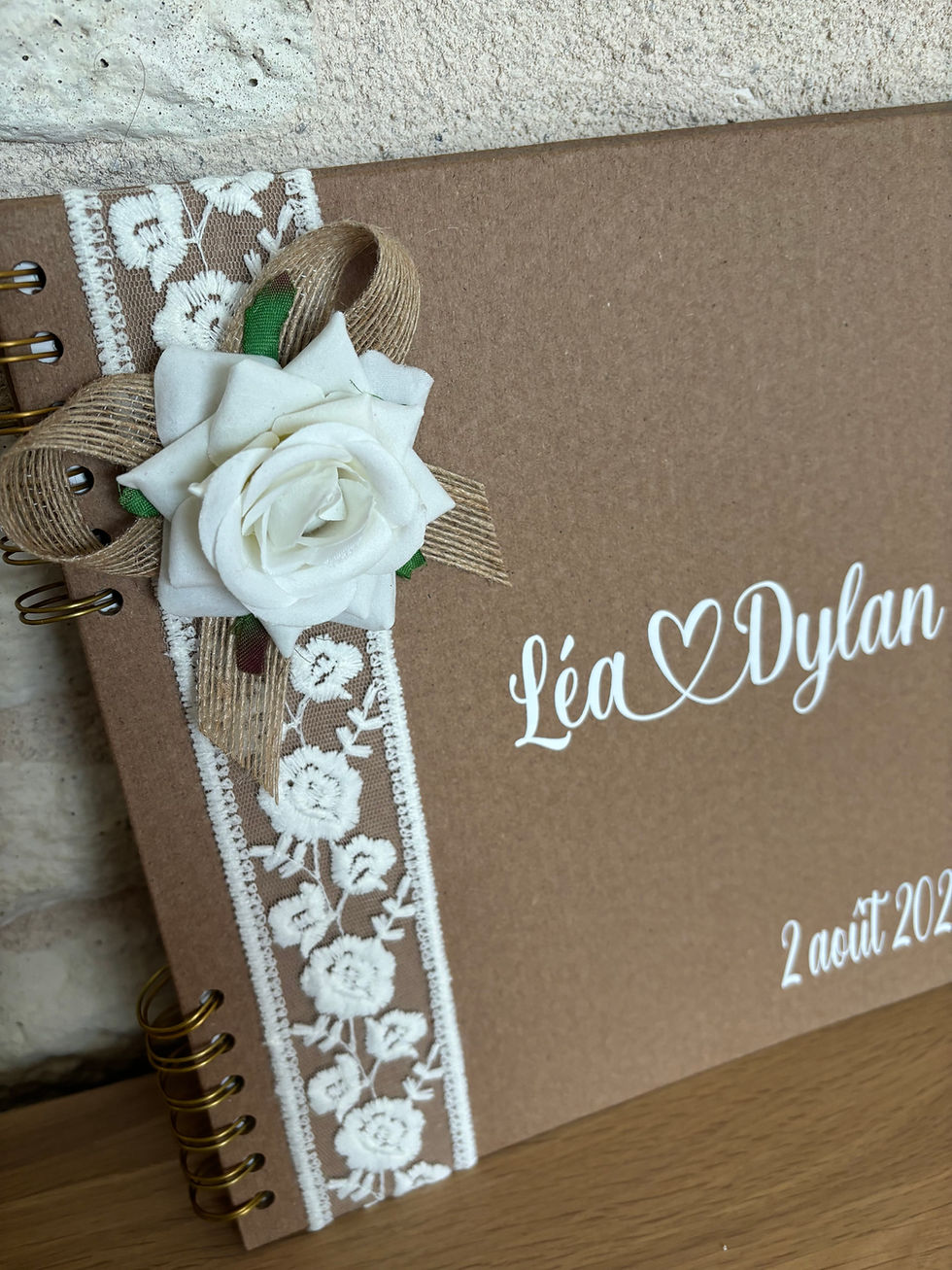 Miniature : Livre d'or mariage kraft,  champêtre, dentelle personnalisée