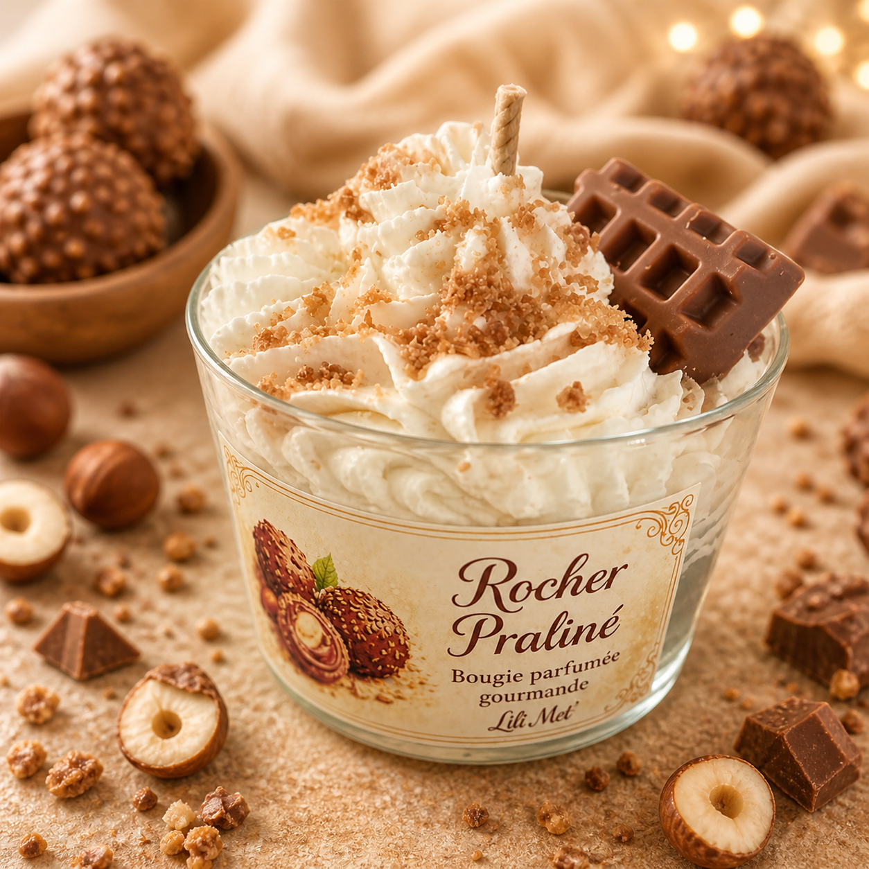 🤎 Bougie gourmande chantilly Rocher Praliné