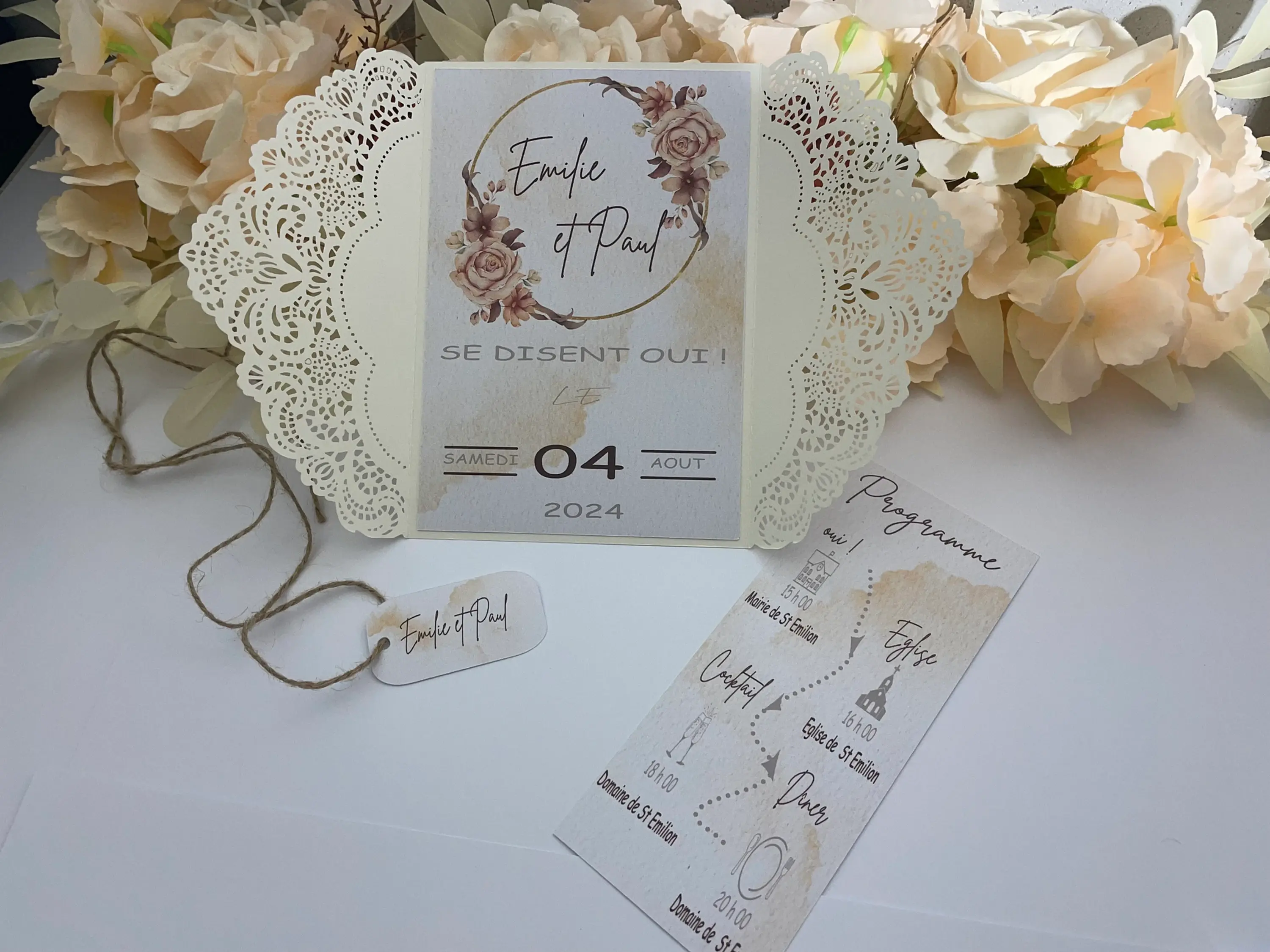 Faire-part mariage, Dentelle ciselée, boheme