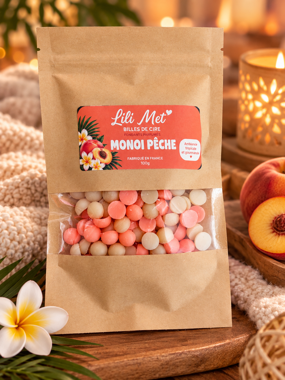 Billes de cire 100 gr – Monoï Pêche
