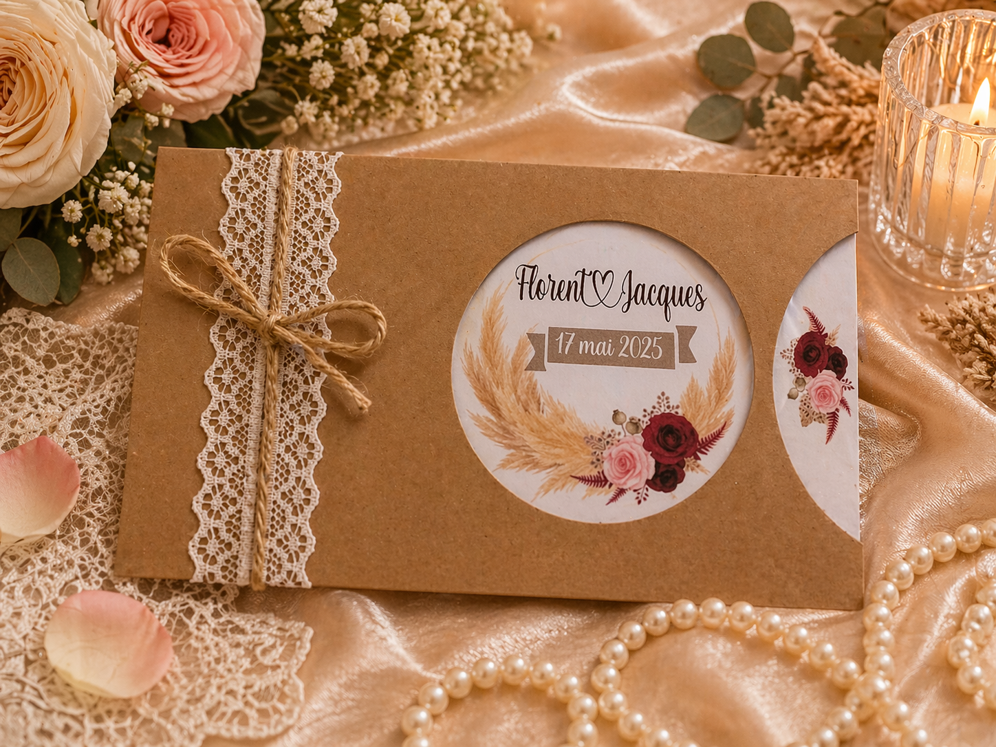 Faire-part mariage pampa pochette kraft - FP1