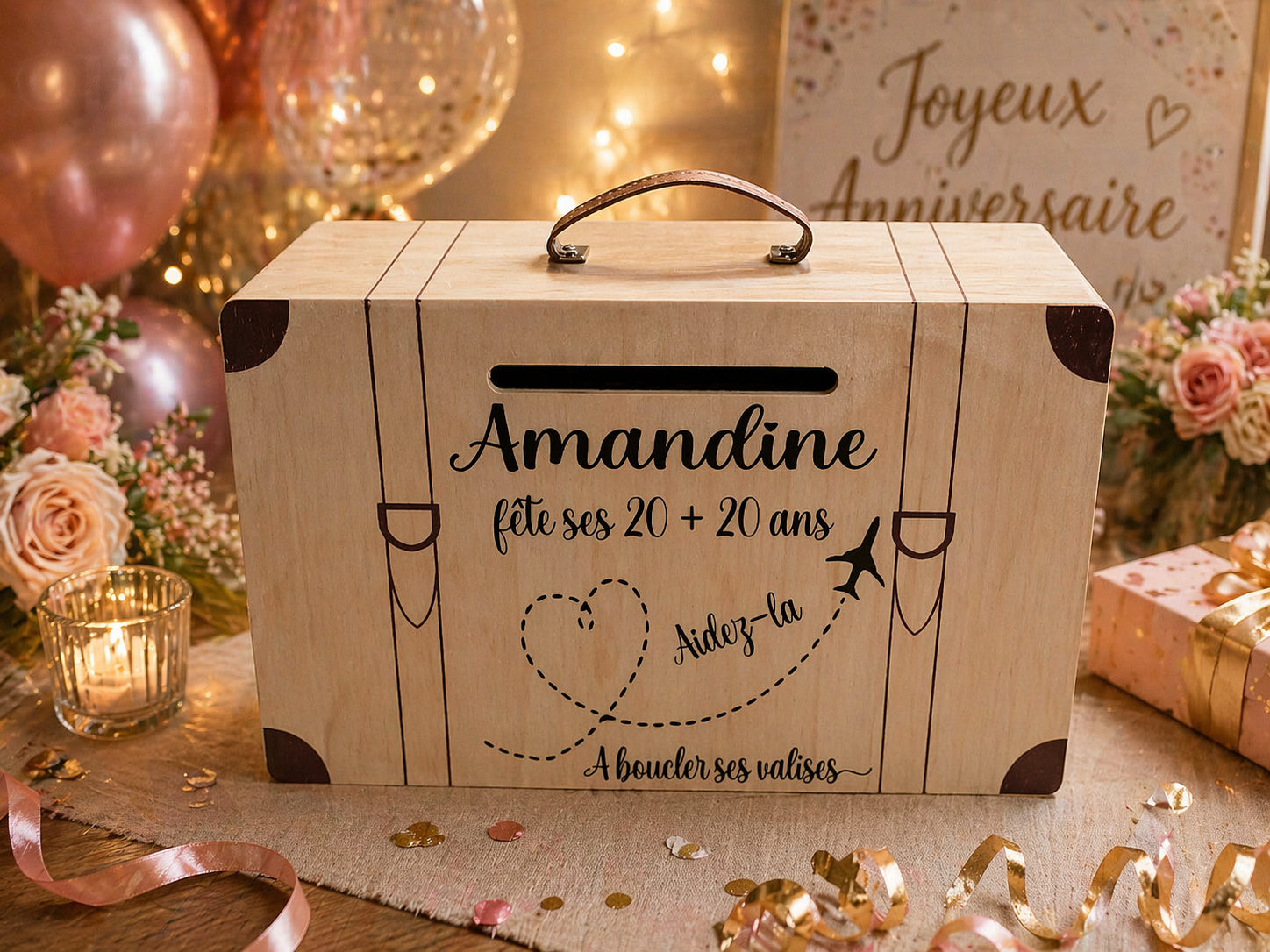 🎉Urne valise en bois Anniversaire