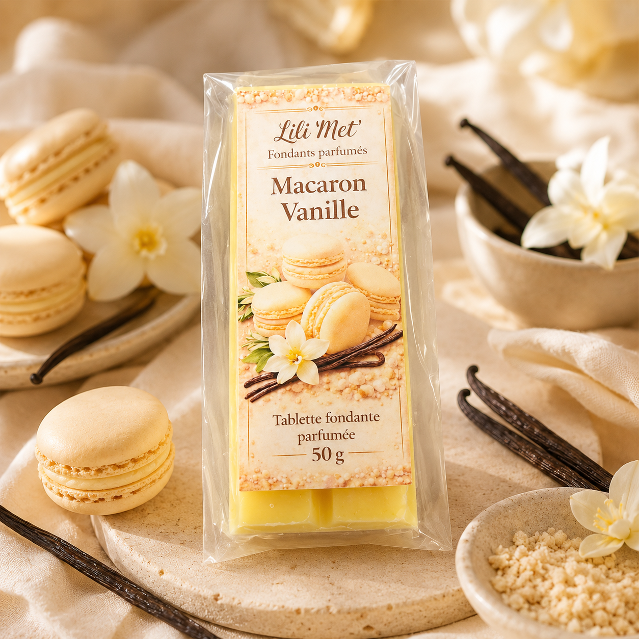 Tablette Fondant Parfumé 50 g – Macaron Vanille