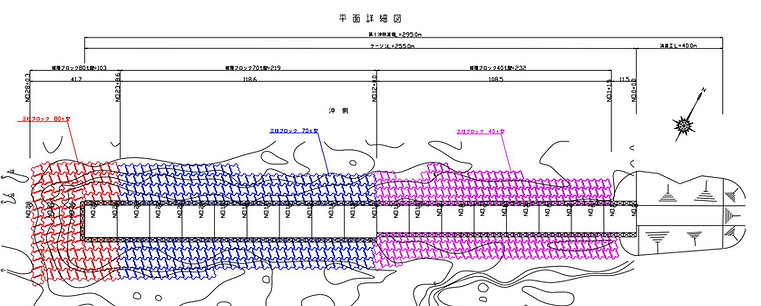 渡名喜漁港第一沖防波堤の平面図