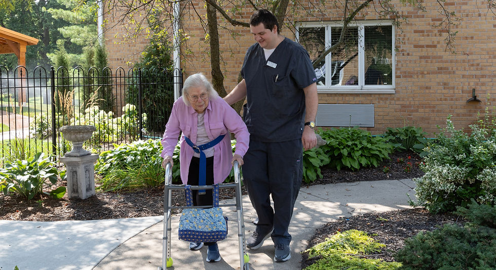 taking memory care resident for walk