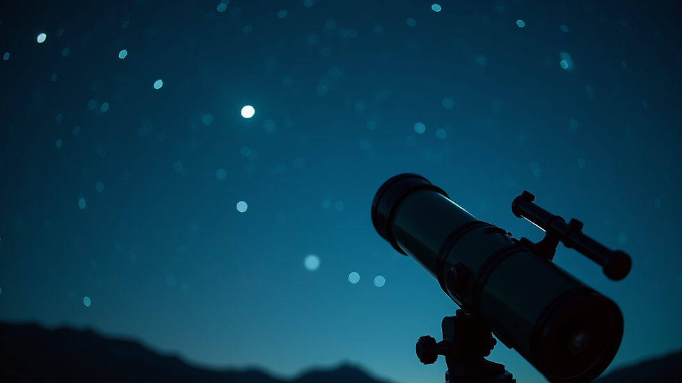 High angle view of a telescope pointed at the night sky filled with stars