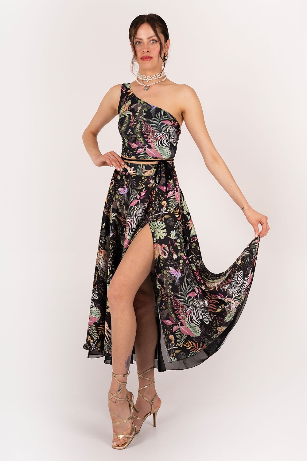 Si Uniq Exotic Wild Satin Skirt & Top Tango Set