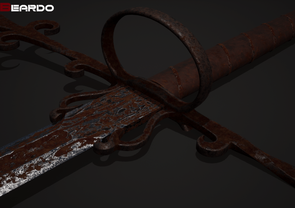 Rusted damascus steel greatsword with mahogany grip UE5