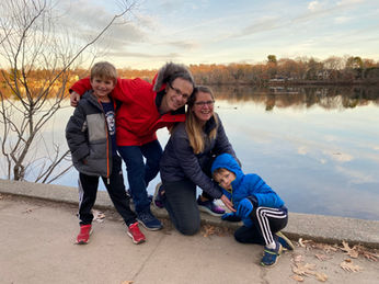 Martha and family on the old fishing pier at Crystal Lake at sunset