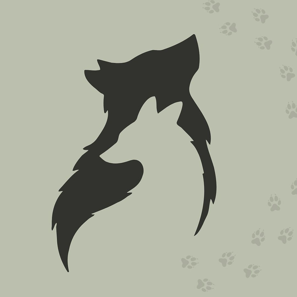 Grafik eines weißen und eines schwarzen Wolfes, wobei der weiße Wolf in dem schwarzen Wolf ist.