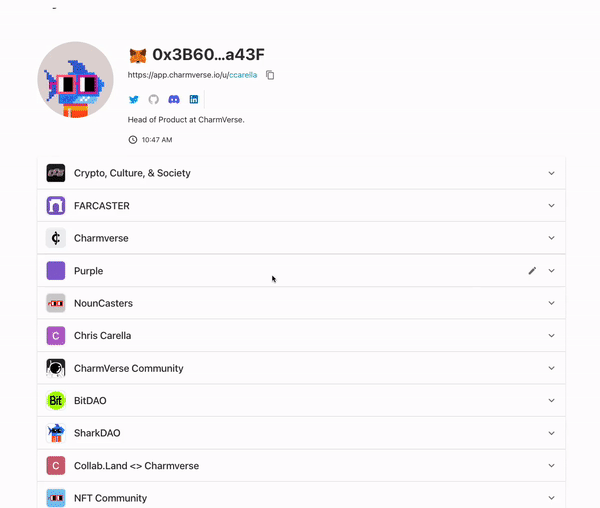Members control what information they share about their communities, work, and NFT & POAP holdings